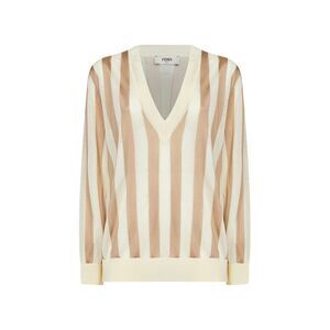 Fendi Women Beige Pequin Silk And Cotton Sweater